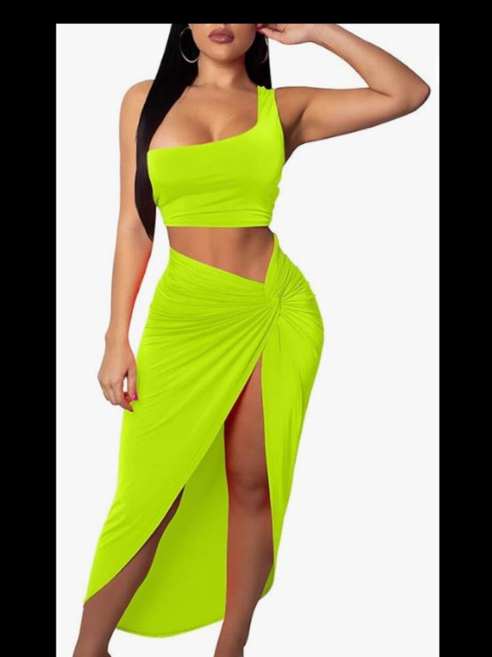 Women's Sexy One Shoulder Long Bodycon Slit Skirt 2 Pieces